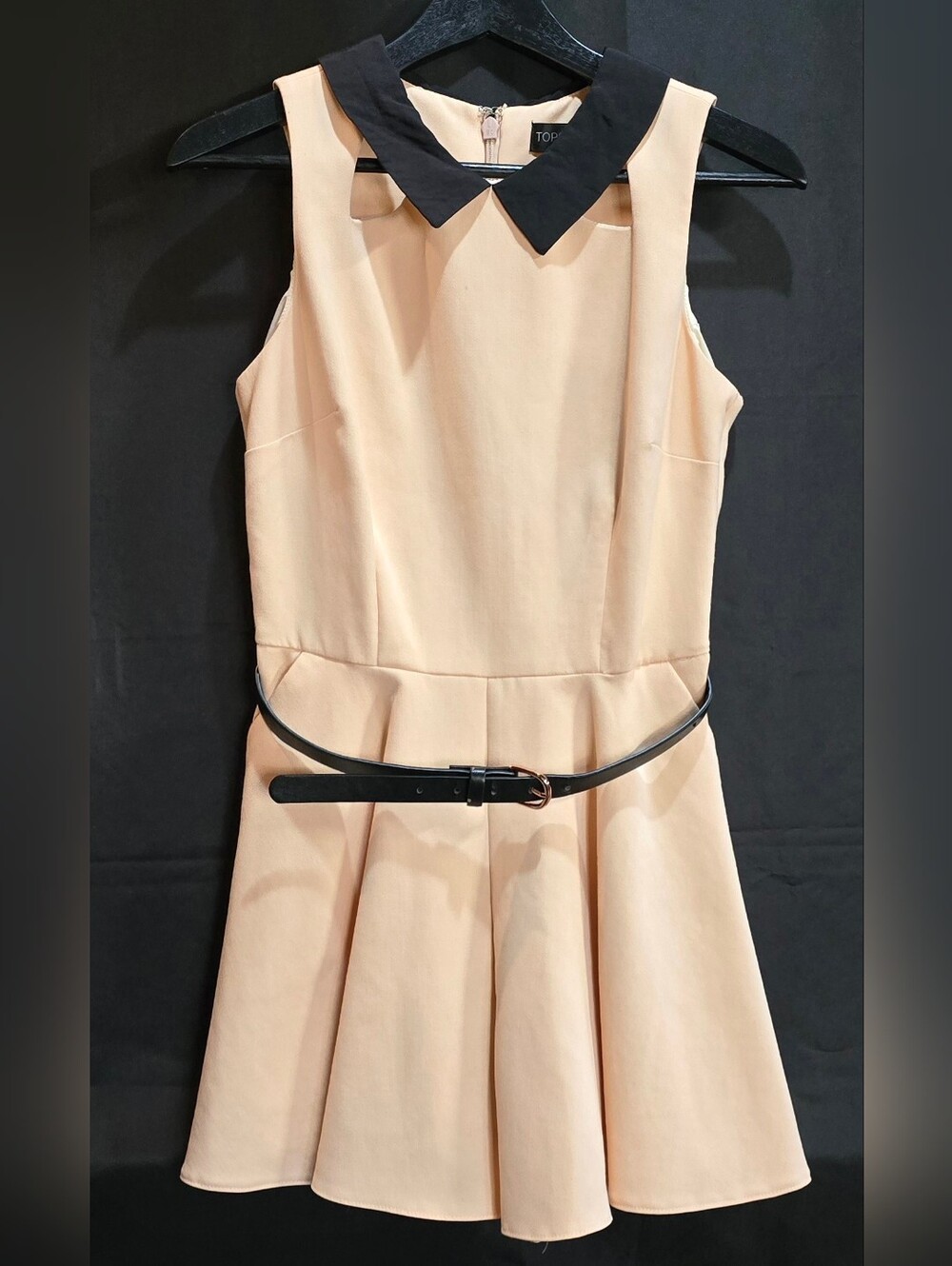 Topshop Petite Peach Black Peter Pan Collar Cutout Skater Romper